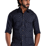 Men's Navy Blue Hunting Style Cotton Printed Shirt | Outdoor Adventure Wear